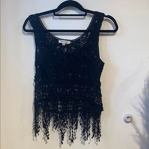 Ellie & Kate Black Crochet Fringe Crop Top S/M B124